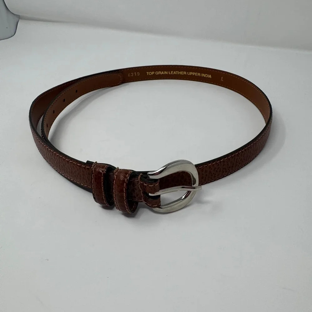 Brown Leather Women's Belt Top Grain Made in India Brown Pebbled 3/4